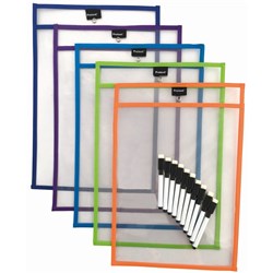Protext Rewritable Pockets A3 With Black Markers Assorted Pack of 5