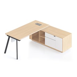 Rapidline Casa Executive Desk + RHS Cabinet + Panel Eternity Leg 2000Wx1800Dx748mmH Oak/Blk