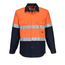 Portwest Hobart Hi-Vis Contrast Shirt Long Sleeve 3XL Orange And Navy
