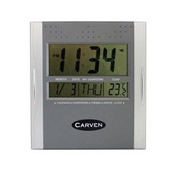 Carven Desk Or Wall Clock 21cm Wide With Date And Temperature Silver