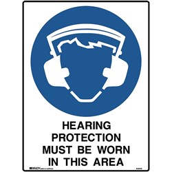 Brady Mandatory Sign Hearing And Eye Protection 450W x 600mmH Poly White/Blue