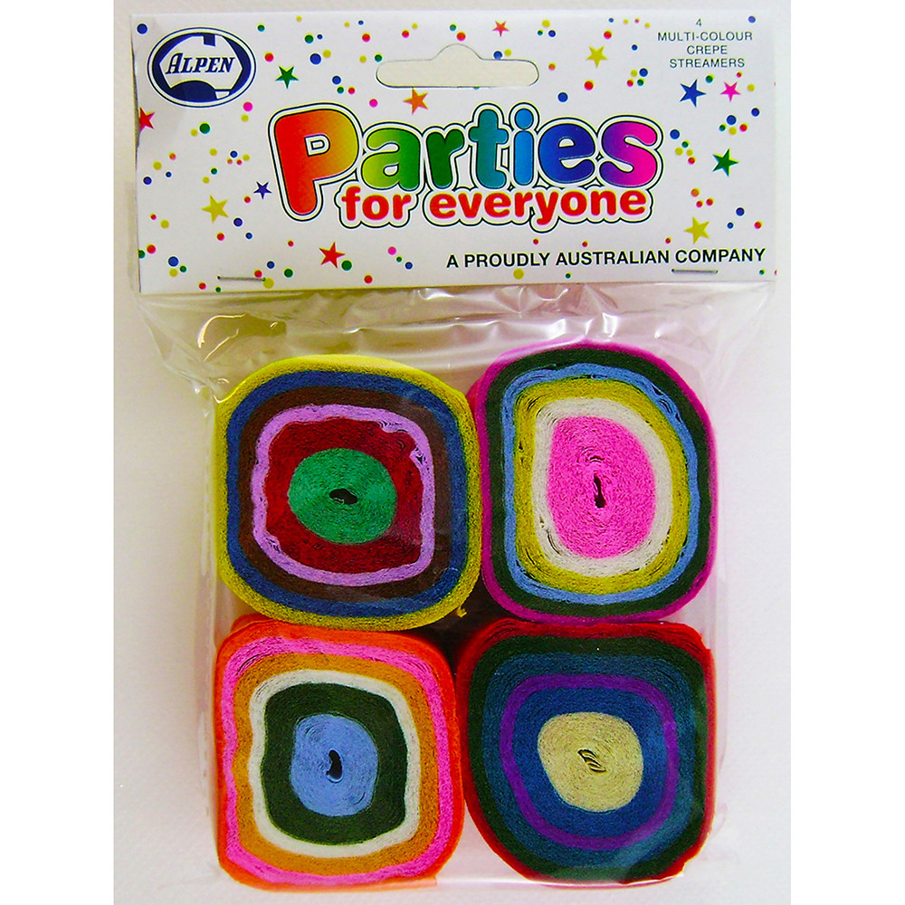 Alpen Parties For Everyone Crepe Streamers 35mm x 13m Multi Colour Pack Of 4