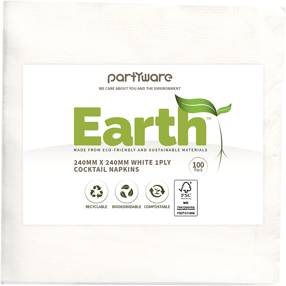 Writer Breakroom Earth Eco Cocktail Napkin 1 Ply 240 x 240mm White 100 Sheets