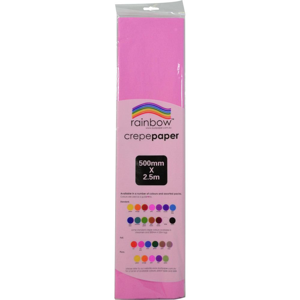 RAINBOW CREPE PAPER 500mm x 2.5m Pink Pack of 12