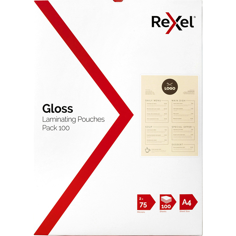 Rexel Laminating Pouches A4 75 Micron Gloss Pack Of 100