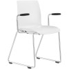 Pod Chair With Arms Sled Chrome Base White Plastic Seat