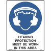 Brady Mandatory Sign Hearing Protection Must Be Worn 450W x 600mmH Metal White/Blue