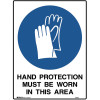 Brady Mandatory Sign Hand Protection Must Be Worn 450W x 600mmH Poly White/Blue