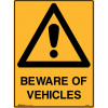 Brady Warning Sign Beware Of Vehicles 450W x 600mmH Polypropylene Yellow And Black