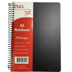 Stat Notebook A5 8mm Ruled 60gsm 200 Pages Poly Cover Black