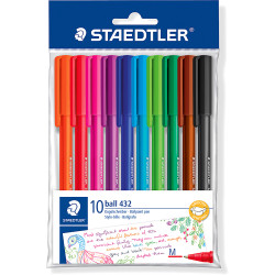 Staedtler 432 Stick Triangular Ballpoint Pen Medium 1.00mm Assorted Pack of 10