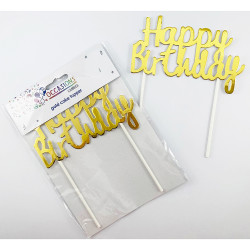 Alpen Happy Birthday Cake Topper 135mm H x 100mm W Metallic Gold