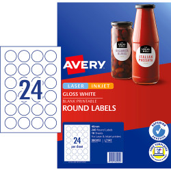 Avery Blank Printable Labels L7147 40mm Round Gloss White 24UP 240 Labels 10 Sheets