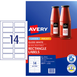 Avery Blank Printable Labels L7123 80x35mm Rectangle Gloss White 14UP 140 Labels 10 Sheet