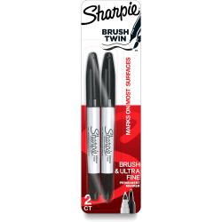 Sharpie Permanent Marker Dual Ended Tips Twin Brush Black Pack of 2