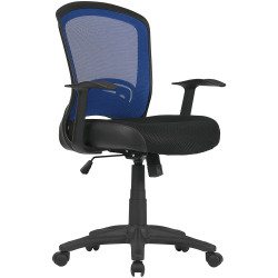 Intro Low Back Task Chair 1 Lever With Arms Blue Mesh Back Black Fabric Seat