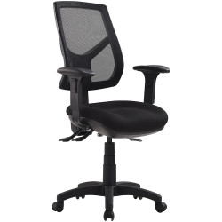 Rio High Back Task Chair 3 Lever With Arms Mesh Back Black Fabric Seat
