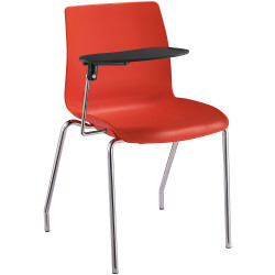 Pod 4 Leg Chair With Right Hand Side Tablet Arm Chrome Frame Red Plastic Seat