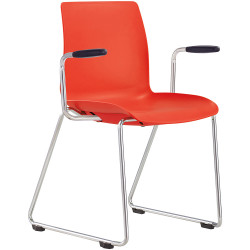 Pod Chair With Arms Sled Chrome Base Red Plastic Seat