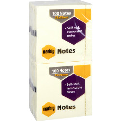 Marbig Repositionable Notes 75 x 75mm Yellow 100 Sheet Pad Pack Of 12