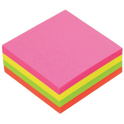 Marbig Repositionable Cube Notes 75 x 75mm Brilliant Neon Assorted 80 Sheet Pack Of 4