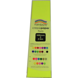 Rainbow Fluro Crepe Paper 500mm x 2.5m Yellow