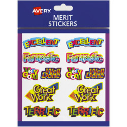 Avery Merit Stickers Multi Captions Shapes 18x30mm Assorted Colours Pack Of 120
