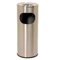 Compass Cylindrical Lobby Bin With Ashtray 10 Litres Stainless Steel
