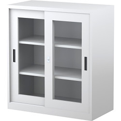 Steelco Sliding Glass Door Cabinet 2 Shelves 914W x 465D x 1015mmH Silver Grey