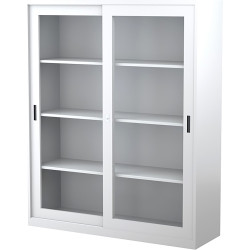 Steelco Sliding Glass Door Cabinet 3 Shelves 1500W x 465D x 1830mmH Silver Grey