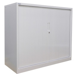 Steelco Tambour Door Cupboard Includes 3 Shelves 900W x 463D x 1200mmH Silver Grey