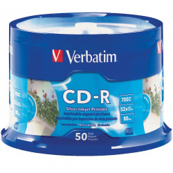 Verbatim Recordable CD-R 80Min 700MB 52X Inkjet Printable Pack Of 50 Silver
