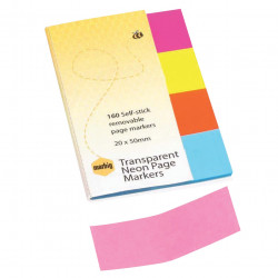 Marbig Colour Page Markers 20x50mm Translucent Neon Assorted Pack Of 4 Pads
