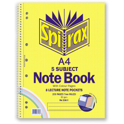 Spirax 596C Subject Book A4 Ruled 250 Page 5 Subject Colour Pages Side Opening