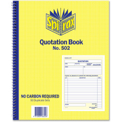 Spirax 502 Quotation Book Carbonless Quarto 250x200mm 50 Duplicate Sets Side Opening