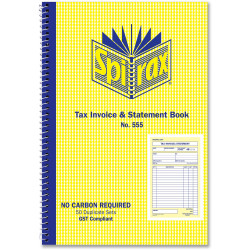 Spirax 555 Tax Invoice & Statement Book Carbonless 50 Duplicate Sets Side Opening