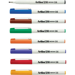 Artline 210 Fineliner Pen Medium 0.6mm 8 Assorted Colours Box Of 12