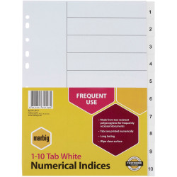 Marbig Plastic Divider A4 Indices 1-10 White