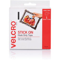 Velcro Brand Stick On Hook Only 25mmx3.6m Strip White Dispenser