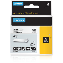 Dymo 18444 Rhino Industrial Labels 12mmx5.5m Vinyl Black on White