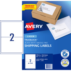 Avery Shipping Laser Labels White L7168 199.6x143.5mm 2UP 200 Labels 100 Sheets