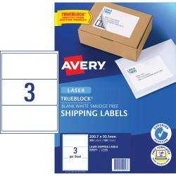 Avery Shipping Laser Labels White L7155 200.7x93.1mm 3UP 300 Labels 100 Sheets