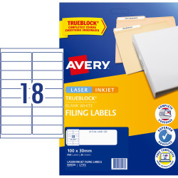 Avery Laser Copier & Inkjet Labels L7172 100x30mm 18UP 450 Labels 25 Sheets