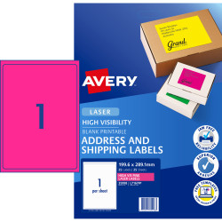 Avery High Visibility Shipping Laser Labels Pink L7167FP 199.6x289.1mm 1UP 25 Labels