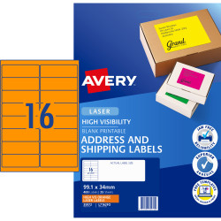 Avery High Visibility Shipping Laser Fluoro Orange L7162FO 99.1x34mm 16UP 400 Labels