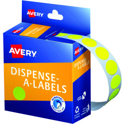 Avery Removable Dispenser Labels 14mm Round Fluoro Yellow Pack Of 700