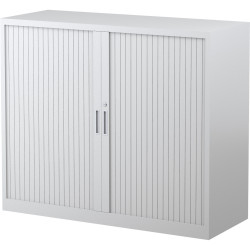 Steelco Tambour Door Cupboard Includes 2 Shelves 1200W x 463D x 1015mmH White Satin