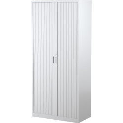 Steelco Tambour Door Cupboard Includes 5 Shelves 900W x 463D x 2000mmH White Satin