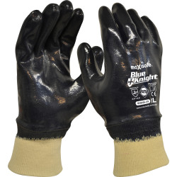 Maxisafe Blue Knight Nitrile Fully Dipped Gloves With Knit Wrist Large Black