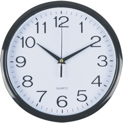 Italplast Wall Clock 30cm Round With Large Numbers Black Frame White Plastic Face